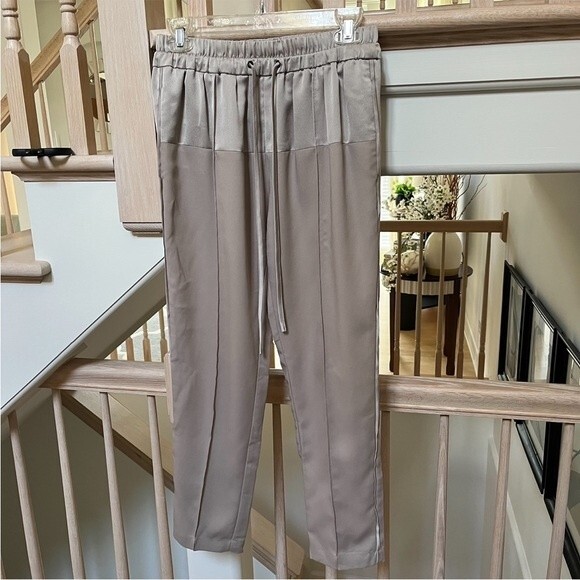 Parker Satin Drawstring Joggers in Taupe Beige XS - Picture 3 of 13